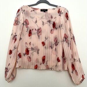 Pink floral pleated blouse with bishop sleeves size S juniors